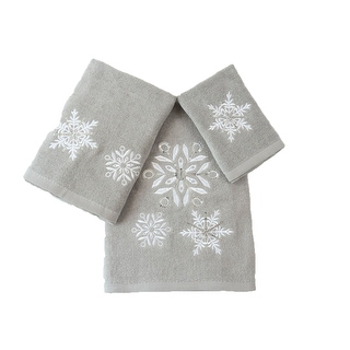 Xmas Premium Decor Ultra 100 Cotton Embroidered Bathroom Modern 3 Piece Christmas Towel Set Grey White Color Grey Snowflake Bed Bath Beyond 39174161
